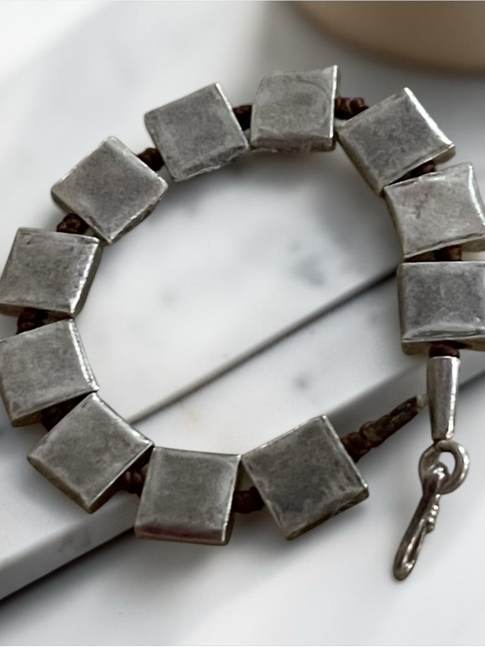 Vintage Sterling Silver Square Bead Bracelet